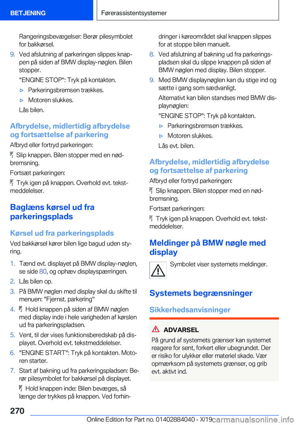 BMW 7 SERIES 2020  InstruktionsbØger (in Danish) �R�a�n�g�e�r�i�n�g�s�b�e�v�æ�g�e�l�s�e�r�:��B�e�r�