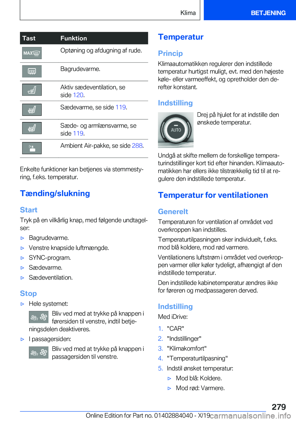 BMW 7 SERIES 2020  InstruktionsbØger (in Danish) �T�a�s�t�F�u�n�k�t�i�o�n�O�p�t�