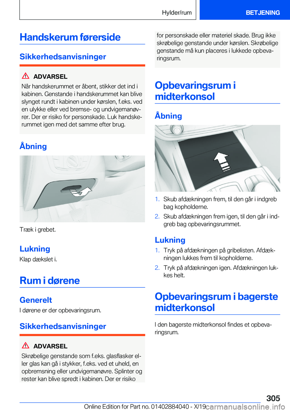 BMW 7 SERIES 2020  InstruktionsbØger (in Danish) �H�a�n�d�s�k�e�r�u�m��f�