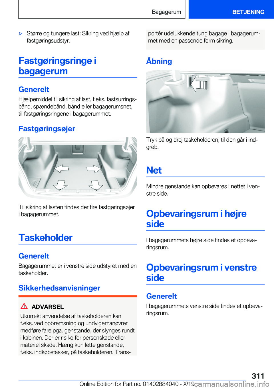 BMW 7 SERIES 2020  InstruktionsbØger (in Danish) 'x�S�t�