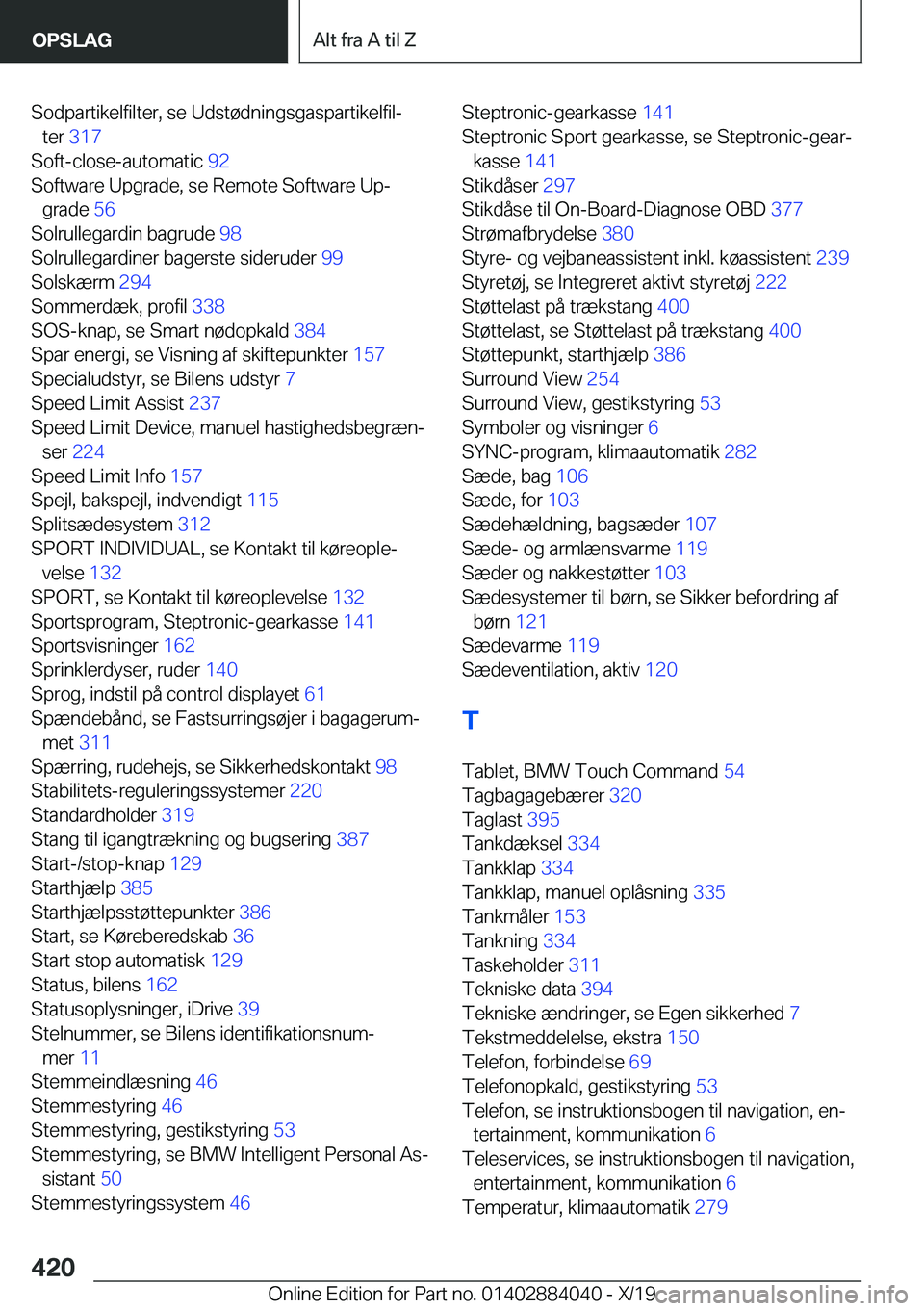 BMW 7 SERIES 2020  InstruktionsbØger (in Danish) �S�o�d�p�a�r�t�i�k�e�l�f�i�l�t�e�r�,��s�e��U�d�s�t�