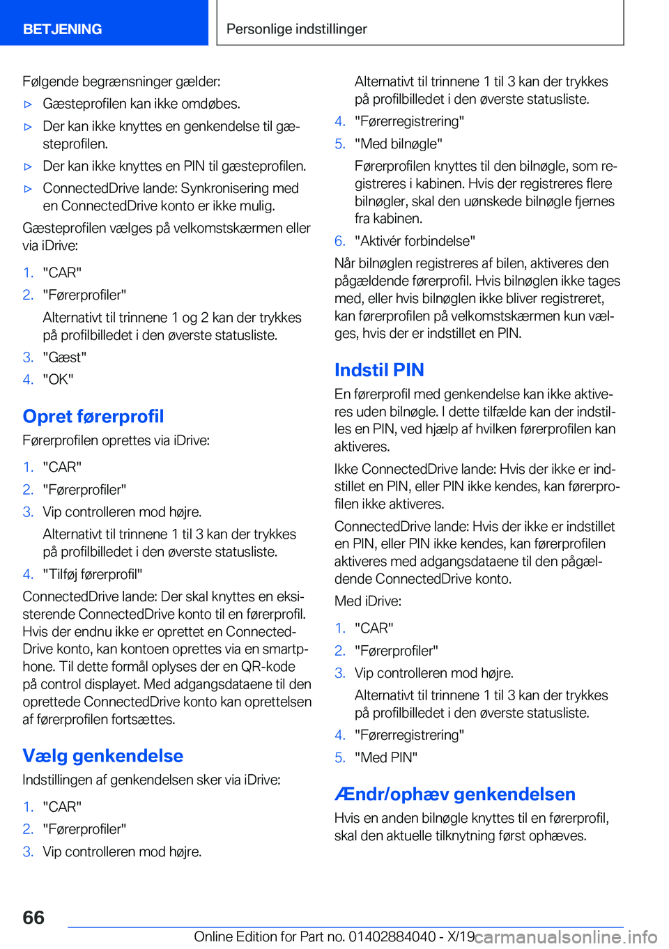 BMW 7 SERIES 2020  InstruktionsbØger (in Danish) �F�