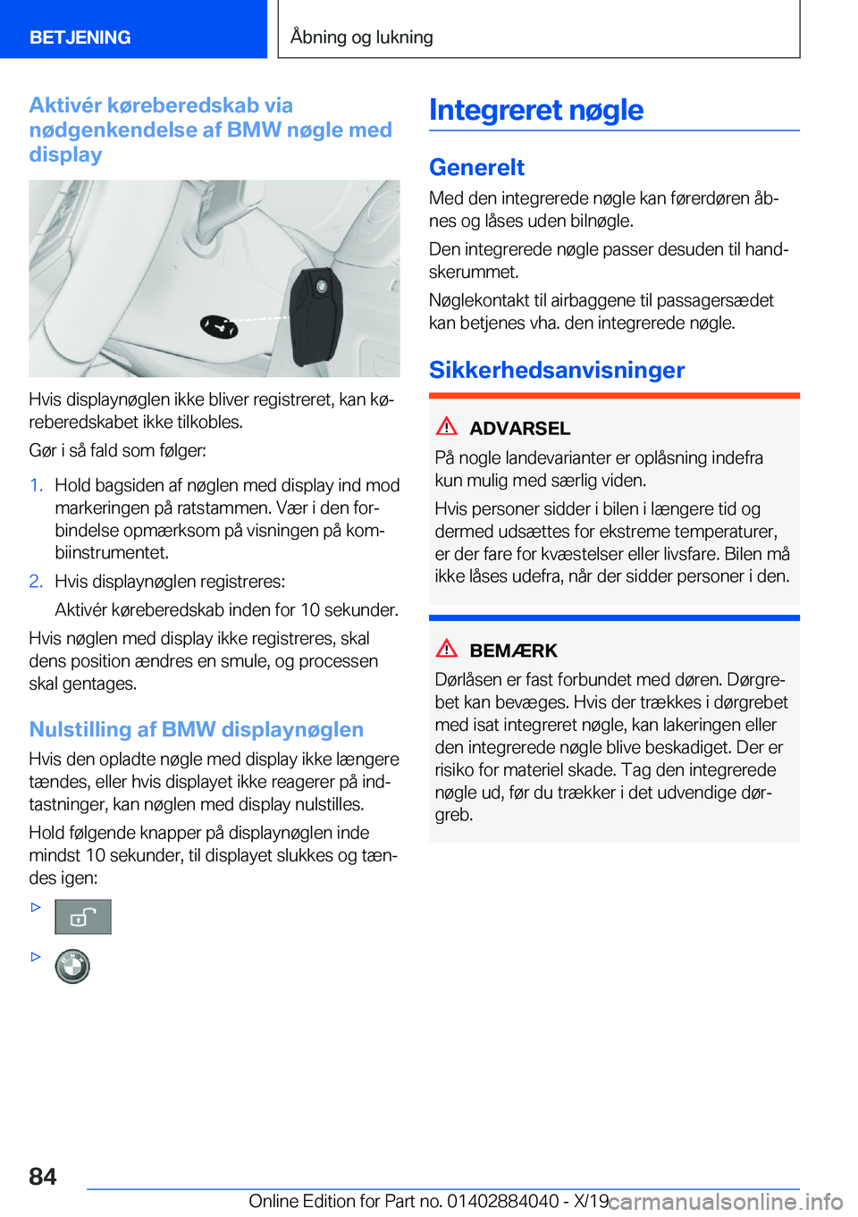 BMW 7 SERIES 2020  InstruktionsbØger (in Danish) �A�k�t�i�v�