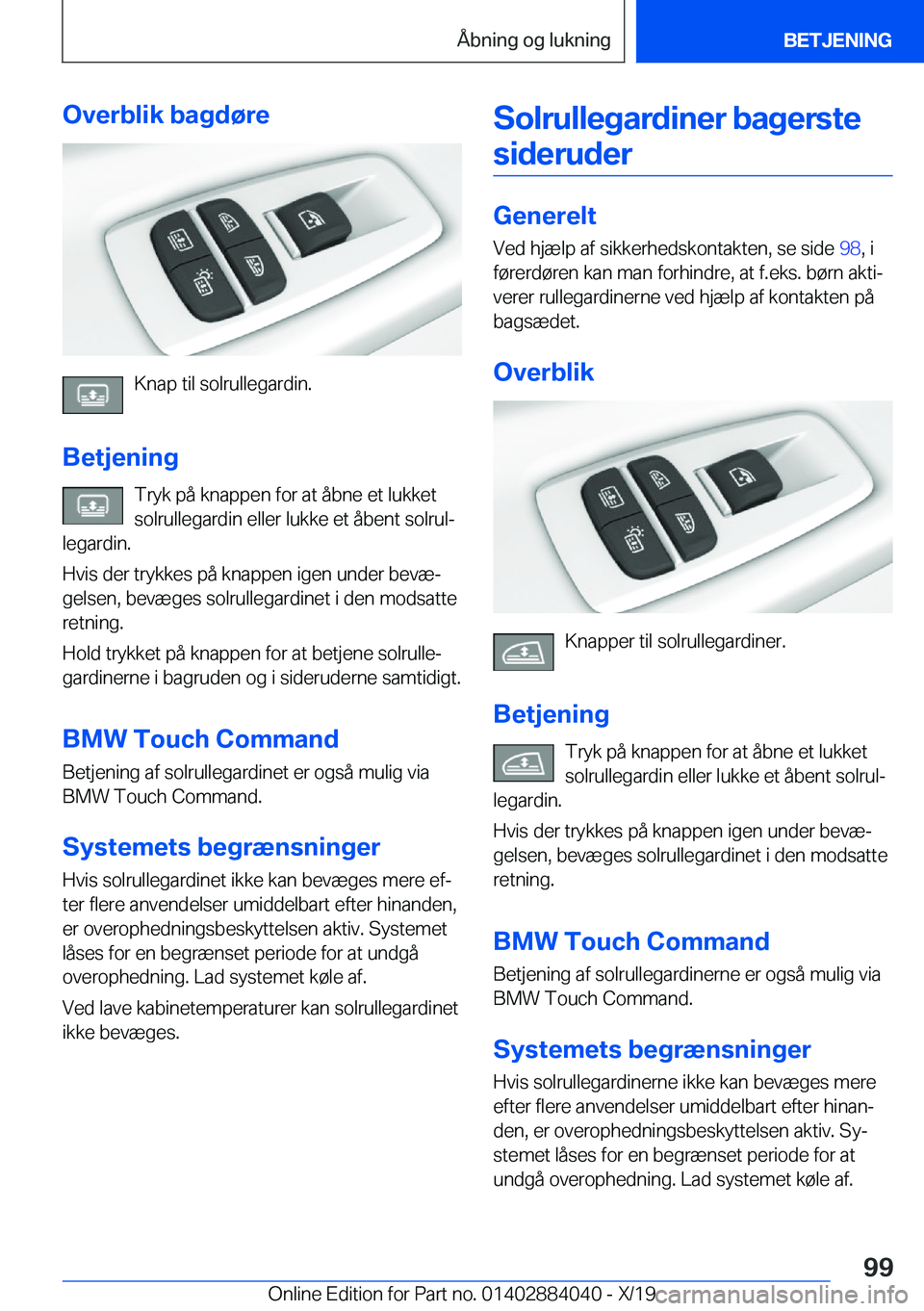 BMW 7 SERIES 2020  InstruktionsbØger (in Danish) �O�v�e�r�b�l�i�k��b�a�g�d�
