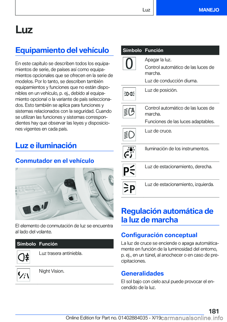 BMW 7 SERIES 2020  Manuales de Empleo (in Spanish) �L�u�z�E�q�u�i�p�a�m�i�e�n�t�o��d�e�l��v�e�h�