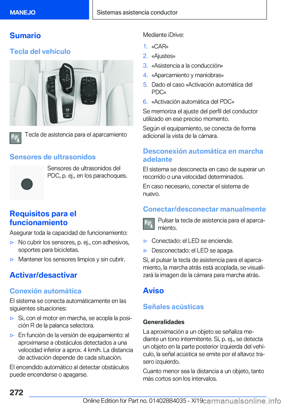 BMW 7 SERIES 2020  Manuales de Empleo (in Spanish) �S�u�m�a�r�i�o�T�e�c�l�a��d�e�l��v�e�h�