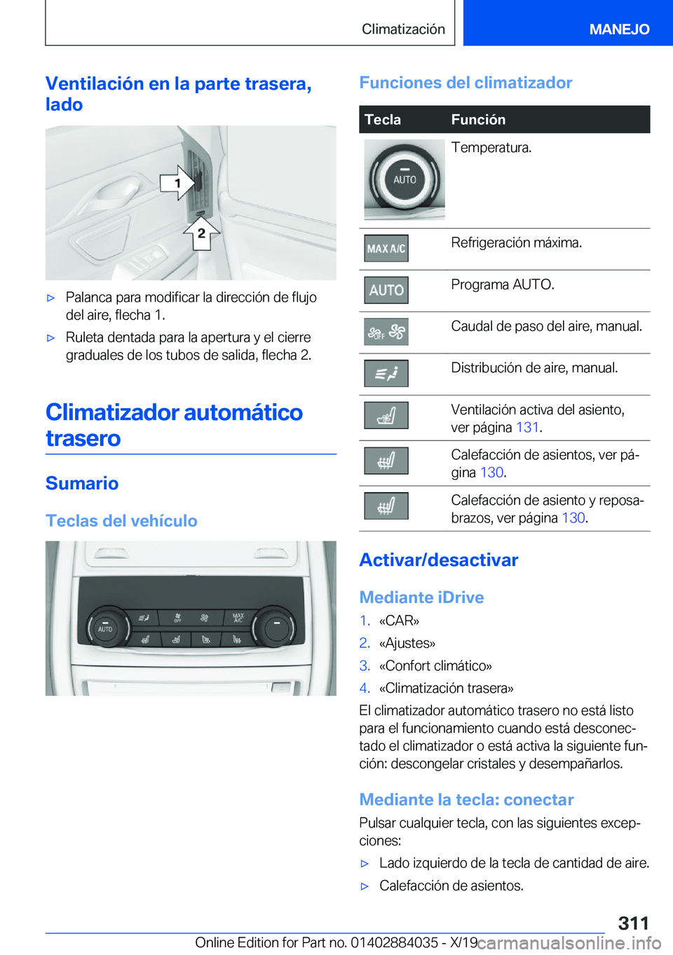BMW 7 SERIES 2020  Manuales de Empleo (in Spanish) �V�e�n�t�i�l�a�c�i�