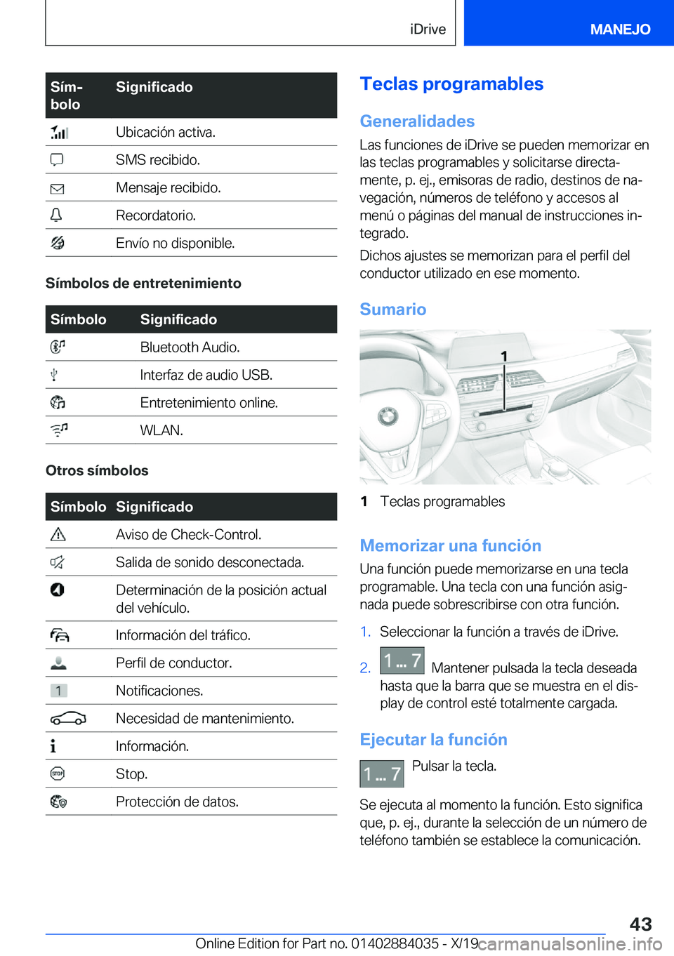 BMW 7 SERIES 2020  Manuales de Empleo (in Spanish) �S�
