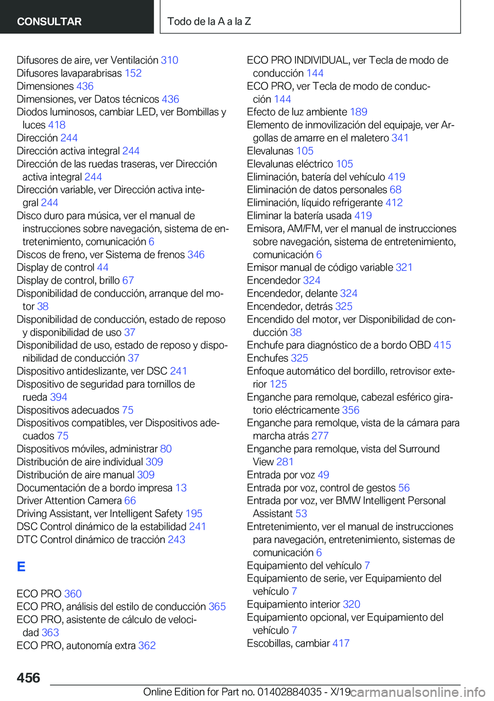 BMW 7 SERIES 2020  Manuales de Empleo (in Spanish) �D�i�f�u�s�o�r�e�s��d�e��a�i�r�e�,��v�e�r��V�e�n�t�i�l�a�c�i�