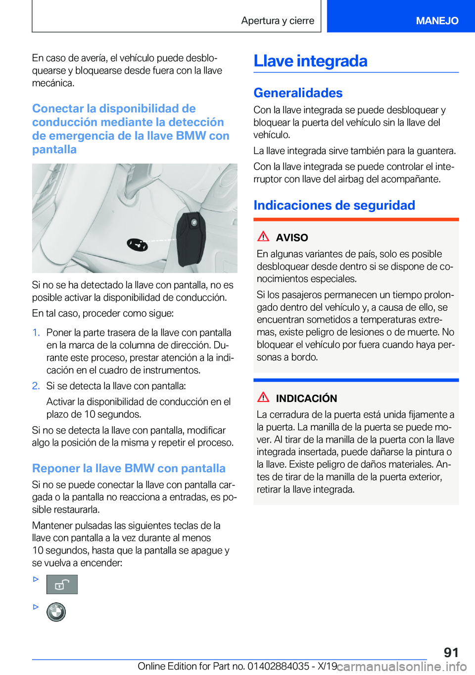 BMW 7 SERIES 2020  Manuales de Empleo (in Spanish) �E�n��c�a�s�o��d�e��a�v�e�r�