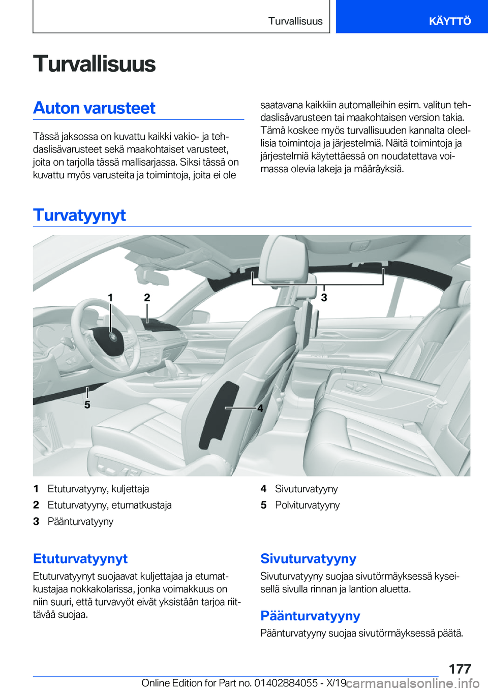 BMW 7 SERIES 2020  Omistajan Käsikirja (in Finnish) �T�u�r�v�a�l�l�i�s�u�u�s�A�u�t�o�n��v�a�r�u�s�t�e�e�t
�T�