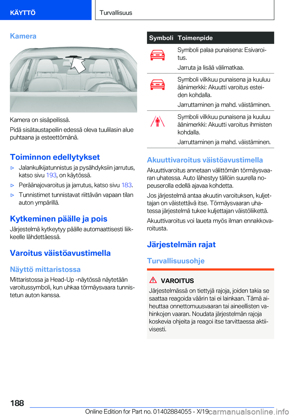 BMW 7 SERIES 2020  Omistajan Käsikirja (in Finnish) �K�a�m�e�r�a
�K�a�m�e�r�a��o�n��s�i�s�