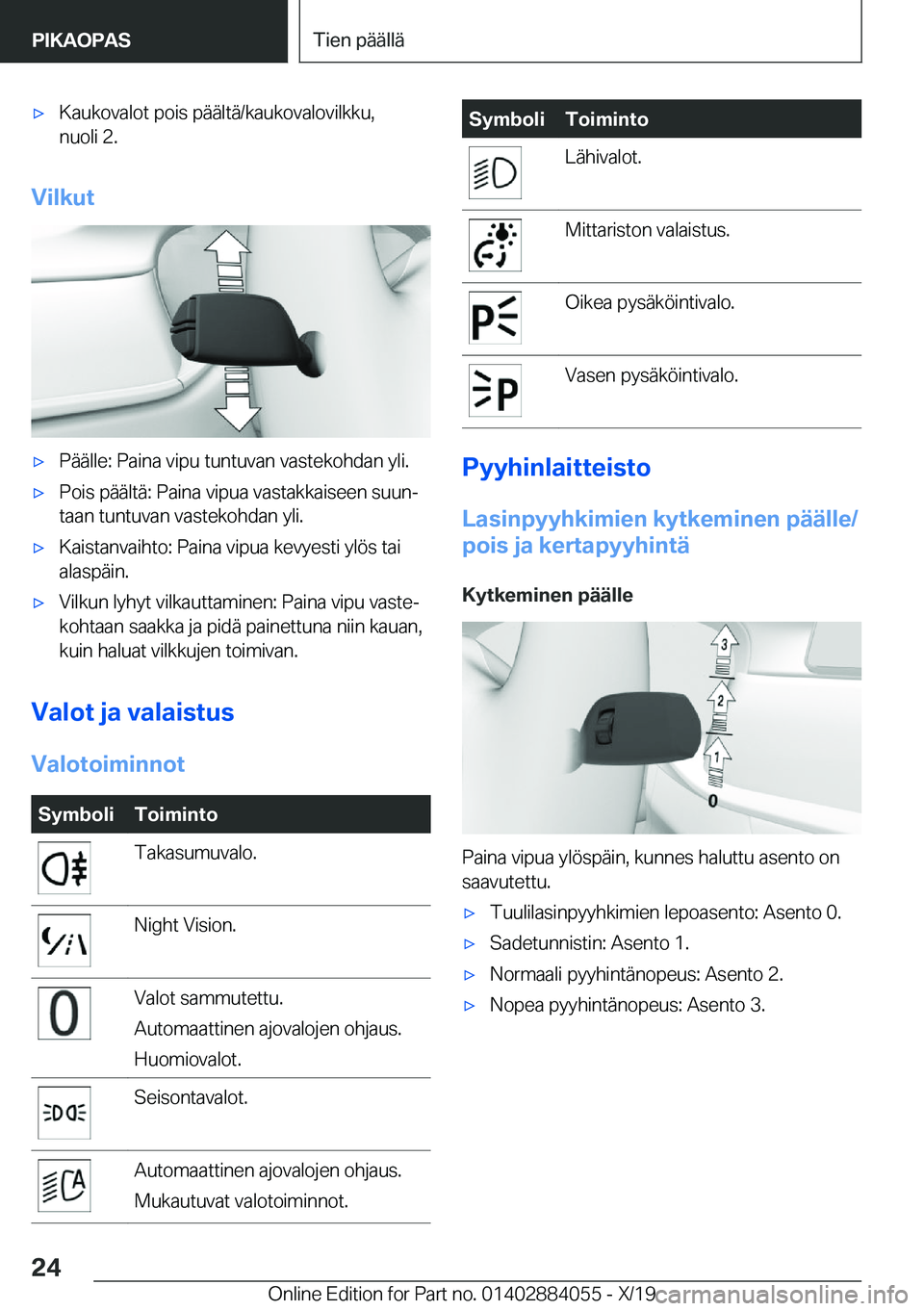 BMW 7 SERIES 2020  Omistajan Käsikirja (in Finnish) 'x�K�a�u�k�o�v�a�l�o�t��p�o�i�s��p�