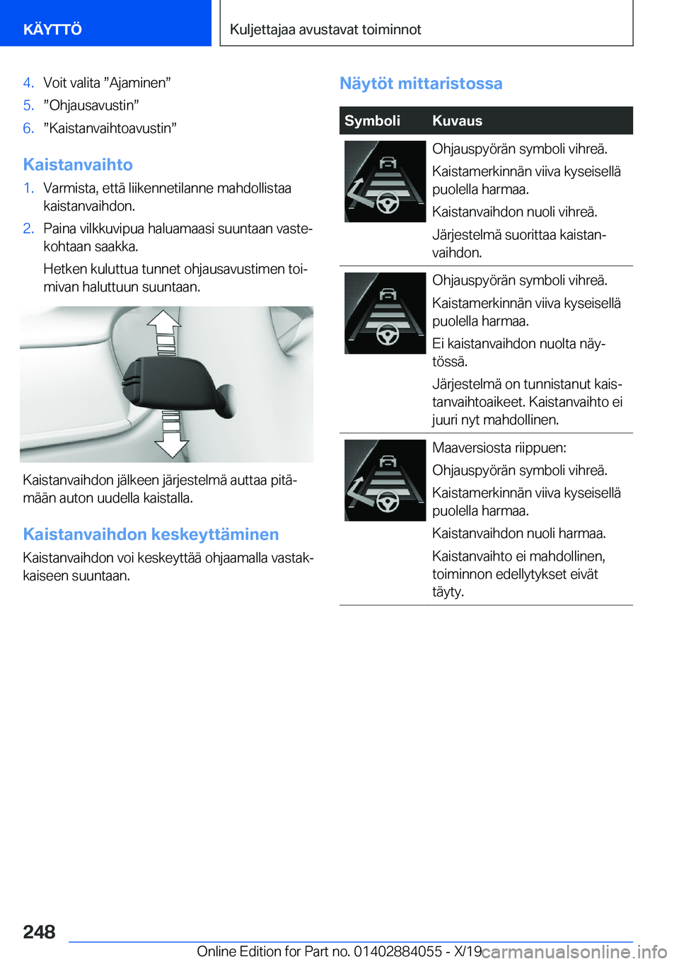 BMW 7 SERIES 2020  Omistajan Käsikirja (in Finnish) �4�.�V�o�i�t��v�a�l�i�t�a�w�A�j�a�m�i�n�e�nw�5�.w�O�h�j�a�u�s�a�v�u�s�t�i�nw�6�.w�K�a�i�s�t�a�n�v�a�i�h�t�o�a�v�u�s�t�i�nw
�K�a�i�s�t�a�n�v�a�i�h�t�o
�1�.�V�a�r�m�i�s�t�a�,��e�t�t�
