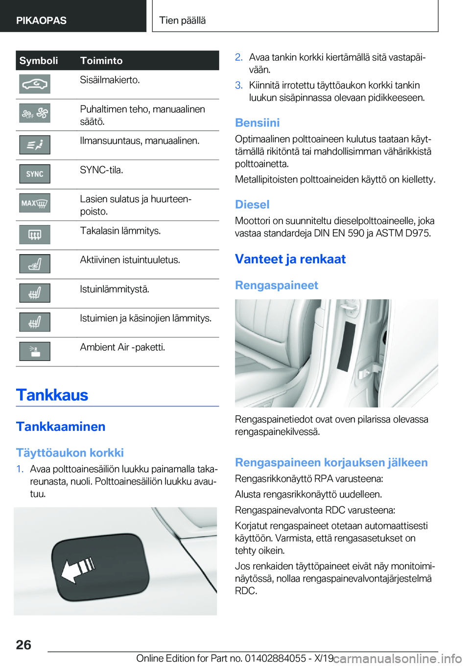BMW 7 SERIES 2020  Omistajan Käsikirja (in Finnish) �S�y�m�b�o�l�i�T�o�i�m�i�n�t�o�S�i�s�