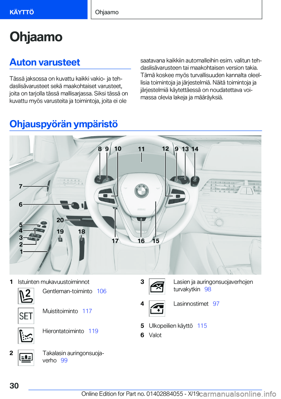 BMW 7 SERIES 2020  Omistajan Käsikirja (in Finnish) �O�h�j�a�a�m�o�A�u�t�o�n��v�a�r�u�s�t�e�e�t
�T�