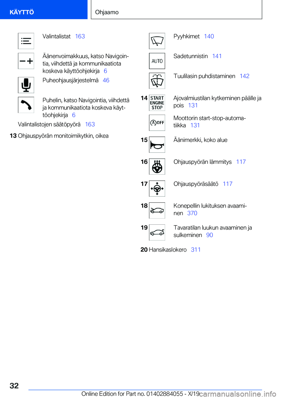 BMW 7 SERIES 2020  Omistajan Käsikirja (in Finnish) �V�a�l�i�n�t�a�l�i�s�t�a�t\_�1�6�3�