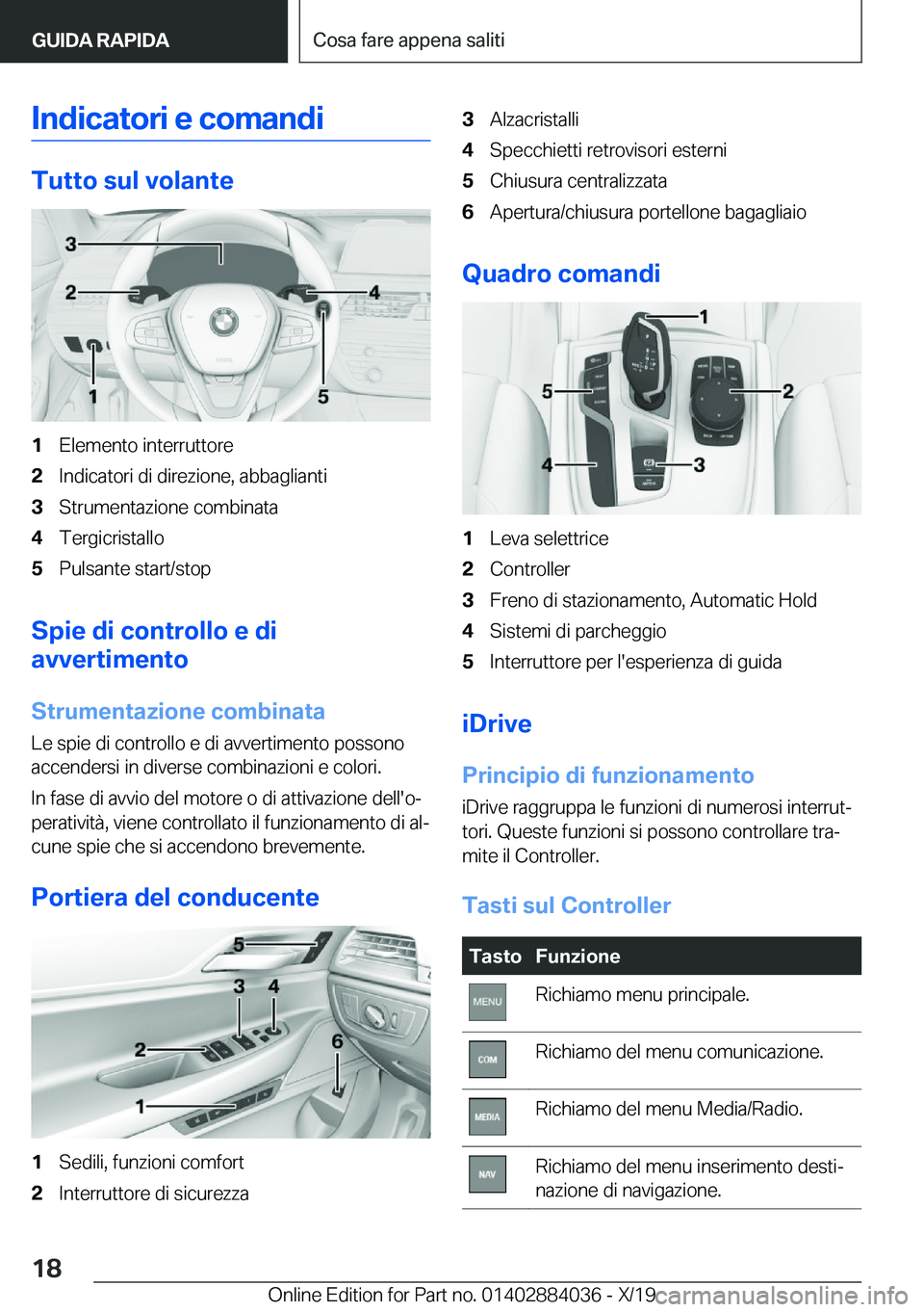BMW 7 SERIES 2020  Libretti Di Uso E manutenzione (in Italian) �I�n�d�i�c�a�t�o�r�i��e��c�o�m�a�n�d�i
�T�u�t�t�o��s�u�l��v�o�l�a�n�t�e
�1�E�l�e�m�e�n�t�o��i�n�t�e�r�r�u�t�t�o�r�e�2�I�n�d�i�c�a�t�o�r�i��d�i��d�i�r�e�z�i�o�n�e�,��a�b�b�a�g�l�i�a�n�t�i�3�S�t
