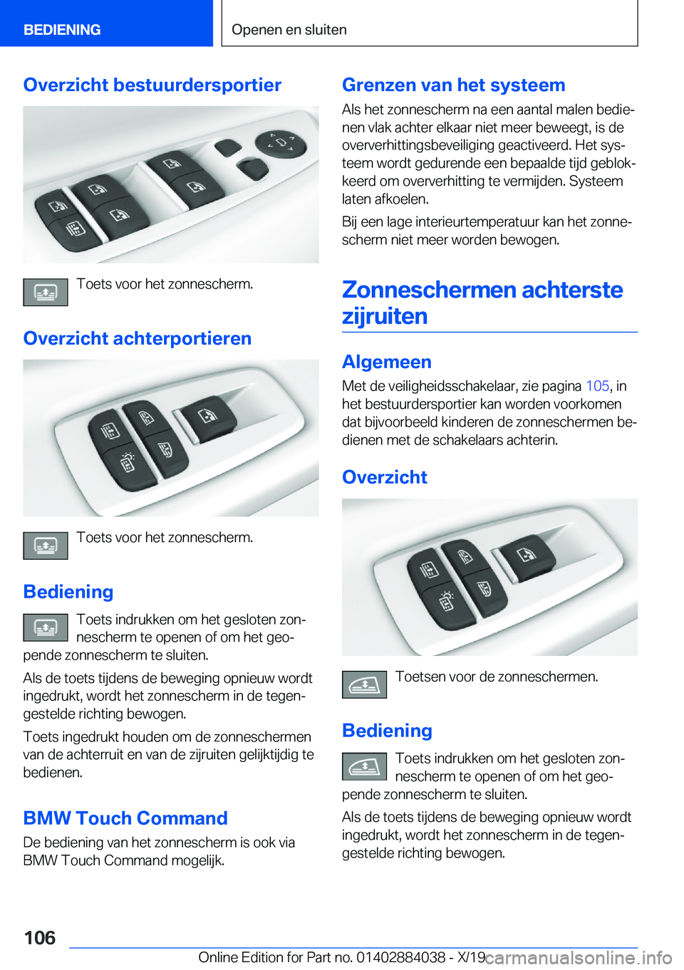 BMW 7 SERIES 2020  Instructieboekjes (in Dutch) �O�v�e�r�z�i�c�h�t��b�e�s�t�u�u�r�d�e�r�s�p�o�r�t�i�e�r
�T�o�e�t�s��v�o�o�r��h�e�t��z�o�n�n�e�s�c�h�e�r�m�.
�O�v�e�r�z�i�c�h�t��a�c�h�t�e�r�p�o�r�t�i�e�r�e�n
�T�o�e�t�s��v�o�o�r��h�e�t��z�o�n�