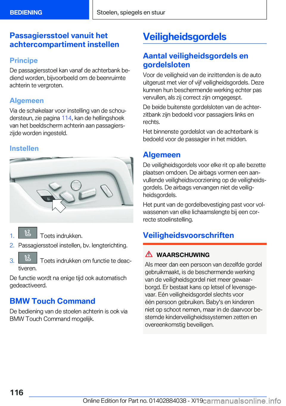 BMW 7 SERIES 2020  Instructieboekjes (in Dutch) �P�a�s�s�a�g�i�e�r�s�s�t�o�e�l��v�a�n�u�i�t��h�e�t
�a�c�h�t�e�r�c�o�m�p�a�r�t�i�m�e�n�t��i�n�s�t�e�l�l�e�n
�P�r�i�n�c�i�p�e �D�e��p�a�s�s�a�g�i�e�r�s�s�t�o�e�l��k�a�n��v�a�n�a�f��d�e��a�c�h�t�