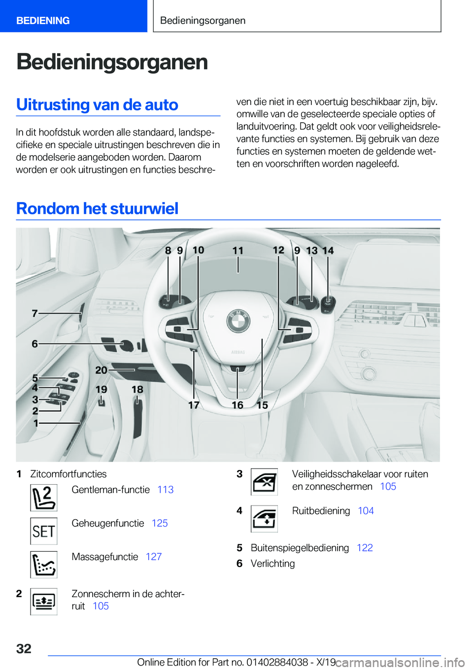 BMW 7 SERIES 2020  Instructieboekjes (in Dutch) �B�e�d�i�e�n�i�n�g�s�o�r�g�a�n�e�n�U�i�t�r�u�s�t�i�n�g��v�a�n��d�e��a�u�t�o
�I�n��d�i�t��h�o�o�f�d�s�t�u�k��w�o�r�d�e�n��a�l�l�e��s�t�a�n�d�a�a�r�d�,��l�a�n�d�s�p�ej�c�i�f�i�e�k�e��e�n��s�