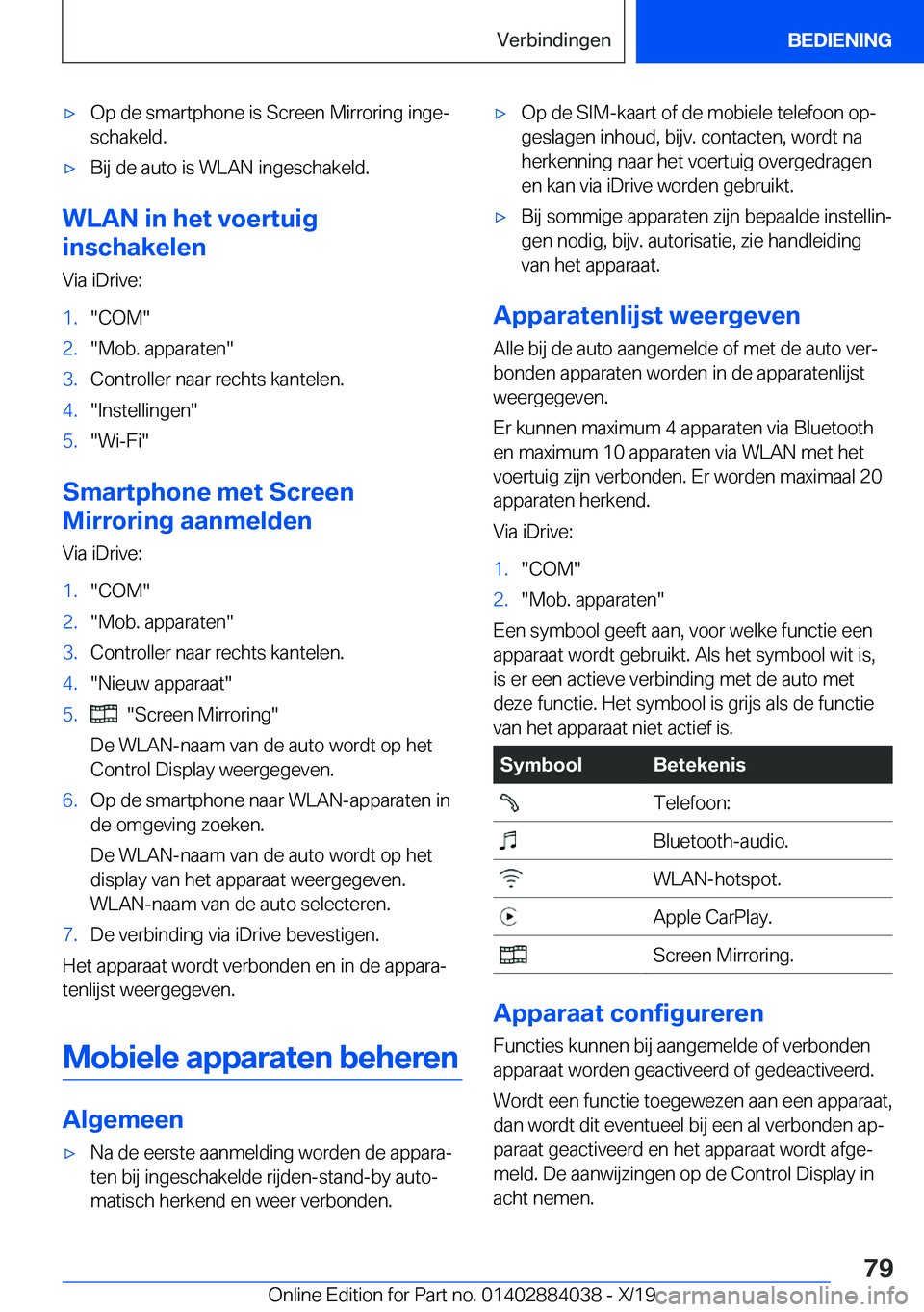 BMW 7 SERIES 2020  Instructieboekjes (in Dutch) 'x�O�p��d�e��s�m�a�r�t�p�h�o�n�e��i�s��S�c�r�e�e�n��M�i�r�r�o�r�i�n�g��i�n�g�ej
�s�c�h�a�k�e�l�d�.'x�B�i�j��d�e��a�u�t�o��i�s��W�L�A�N��i�n�g�e�s�c�h�a�k�e�l�d�.
�W�L�A�N��i�n��h