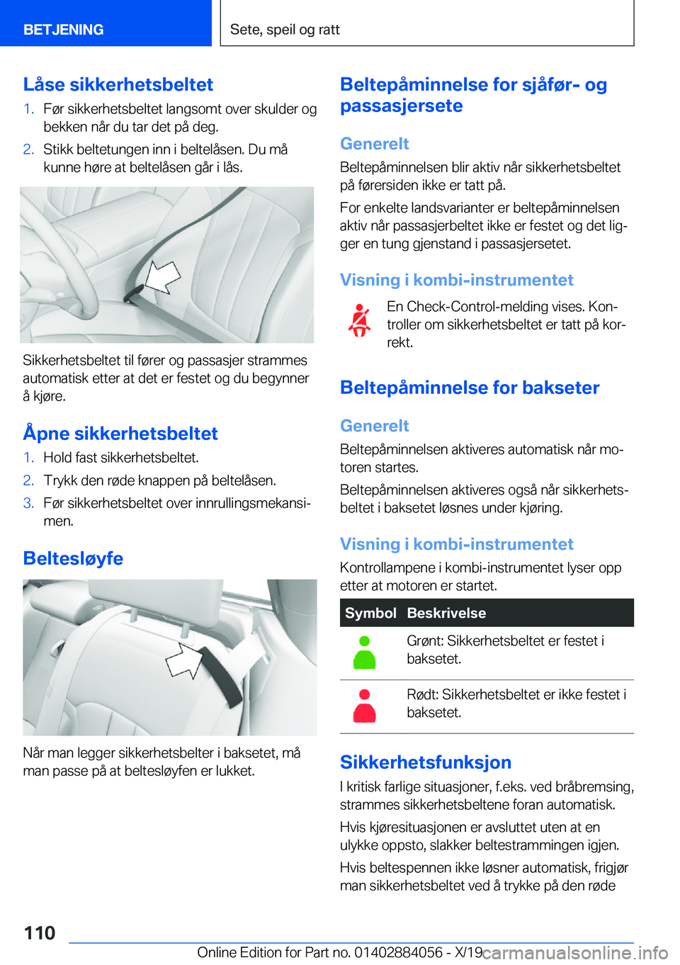 BMW 7 SERIES 2020  InstruksjonsbØker (in Norwegian) �L�å�s�e��s�i�k�k�e�r�h�e�t�s�b�e�l�t�e�t�1�.�F�