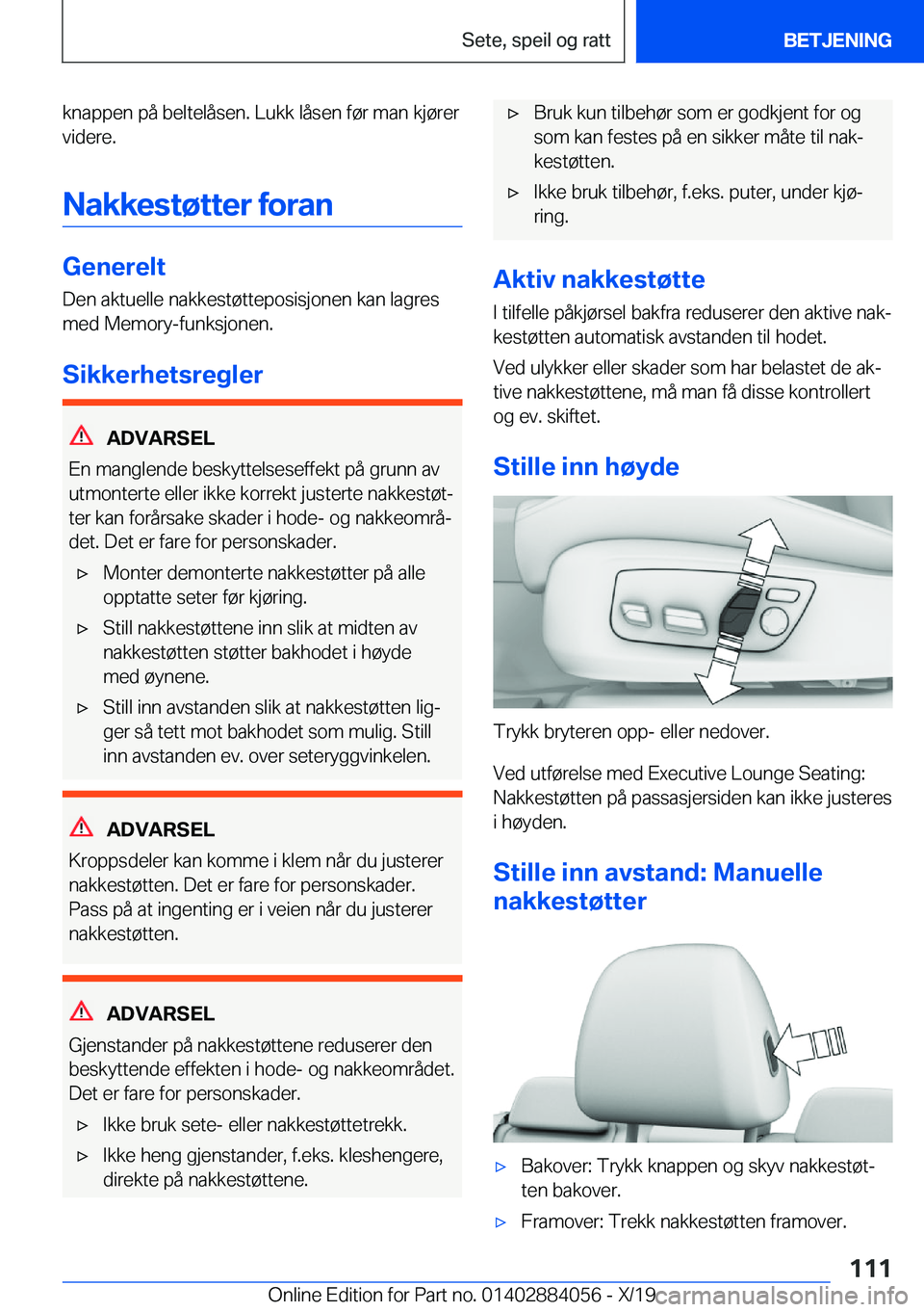 BMW 7 SERIES 2020  InstruksjonsbØker (in Norwegian) �k�n�a�p�p�e�n��p�å��b�e�l�t�e�l�å�s�e�n�.��L�u�k�k��l�å�s�e�n��f�
