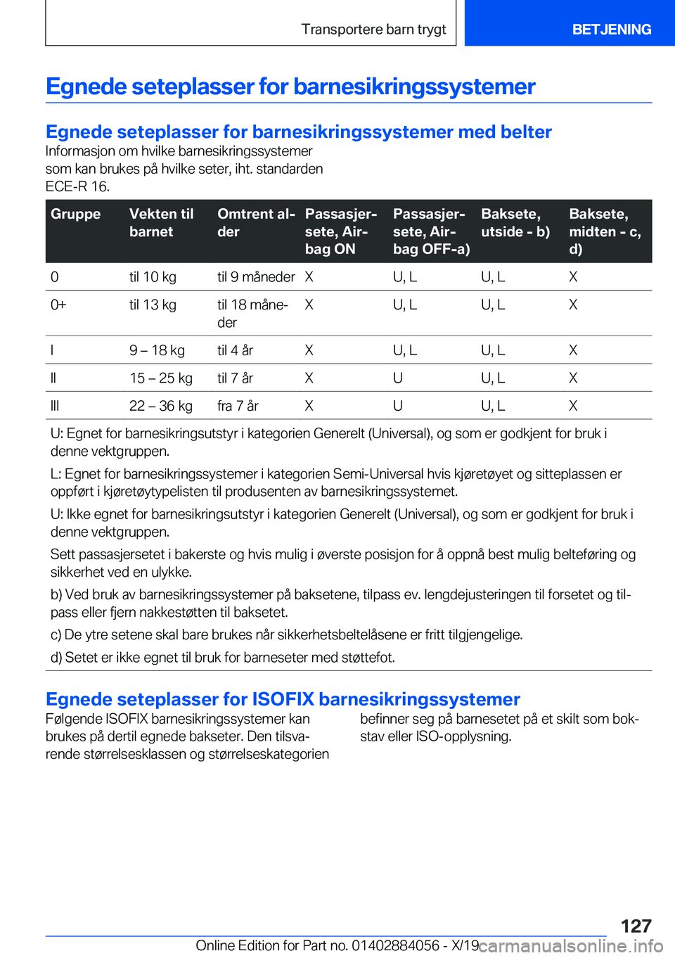 BMW 7 SERIES 2020  InstruksjonsbØker (in Norwegian) �E�g�n�e�d�e��s�e�t�e�p�l�a�s�s�e�r��f�o�r��b�a�r�n�e�s�i�k�r�i�n�g�s�s�y�s�t�e�m�e�r
�E�g�n�e�d�e��s�e�t�e�p�l�a�s�s�e�r��f�o�r��b�a�r�n�e�s�i�k�r�i�n�g�s�s�y�s�t�e�m�e�r��m�e�d��b�e�l�t�e�r
