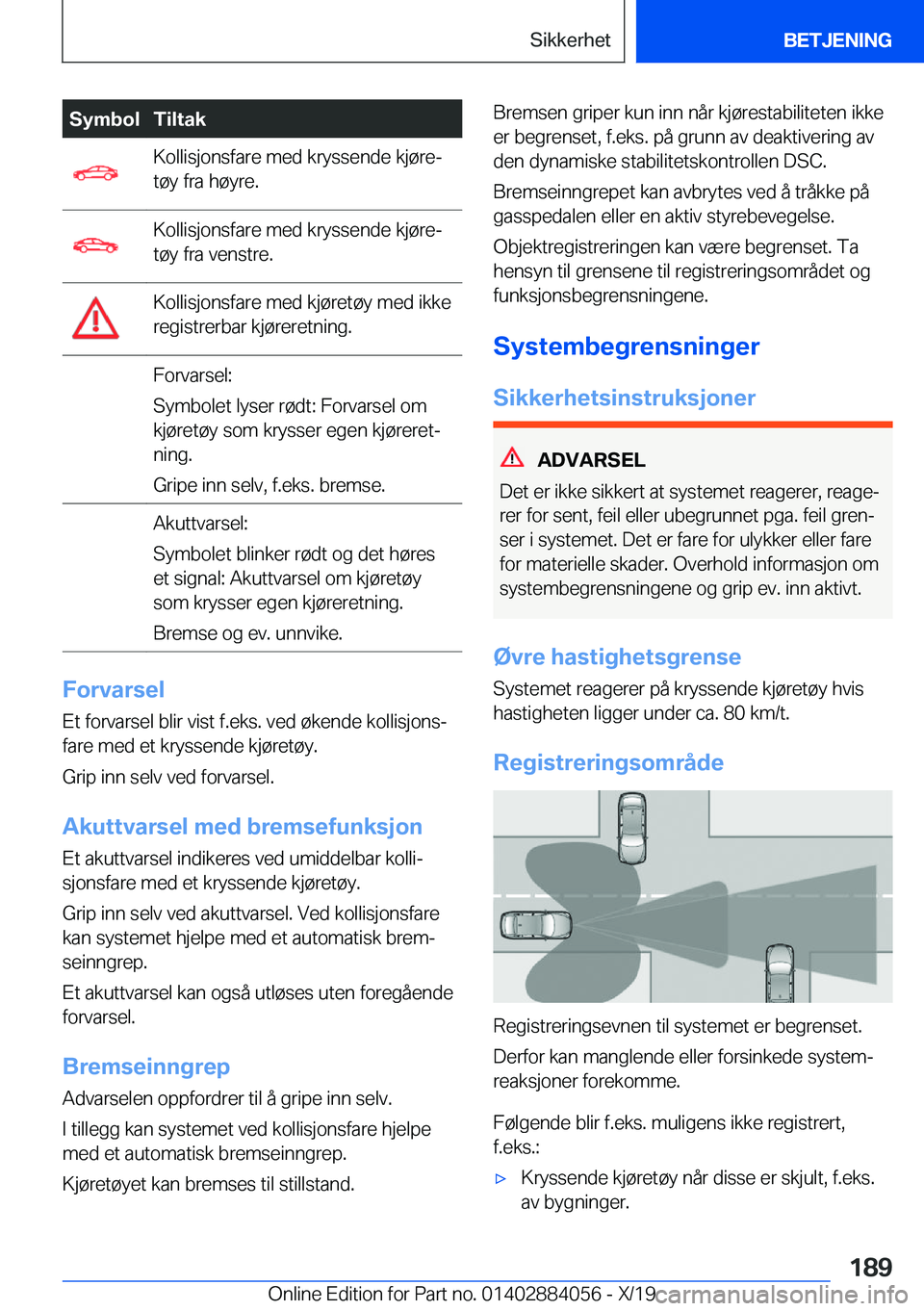 BMW 7 SERIES 2020  InstruksjonsbØker (in Norwegian) �S�y�m�b�o�l�T�i�l�t�a�k�K�o�l�l�i�s�j�o�n�s�f�a�r�e��m�e�d��k�r�y�s�s�e�n�d�e��k�j�