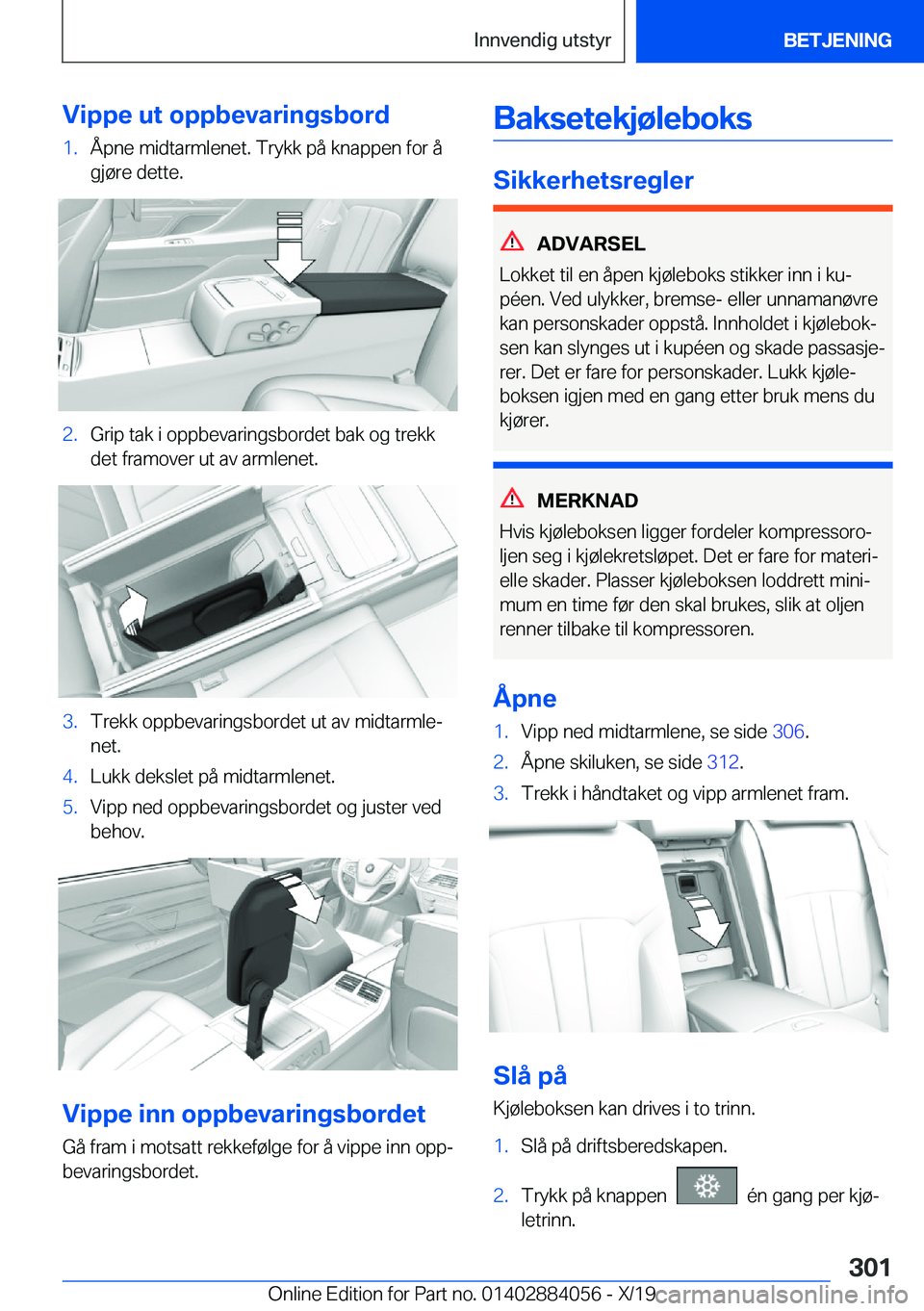 BMW 7 SERIES 2020  InstruksjonsbØker (in Norwegian) �V�i�p�p�e��u�t��o�p�p�b�e�v�a�r�i�n�g�s�b�o�r�d�1�.�