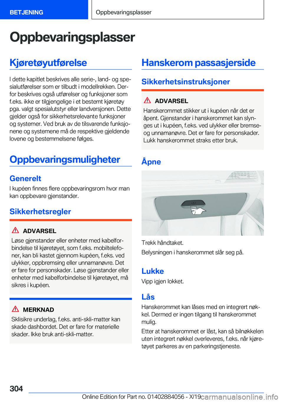 BMW 7 SERIES 2020  InstruksjonsbØker (in Norwegian) �O�p�p�b�e�v�a�r�i�n�g�s�p�l�a�s�s�e�r�K�j�