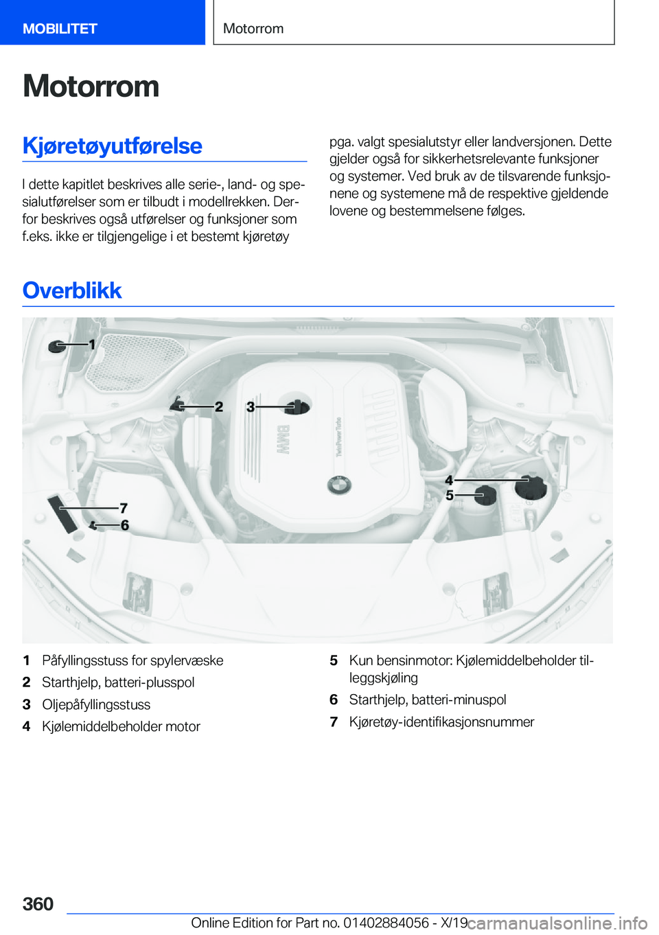BMW 7 SERIES 2020  InstruksjonsbØker (in Norwegian) �M�o�t�o�r�r�o�m�K�j�