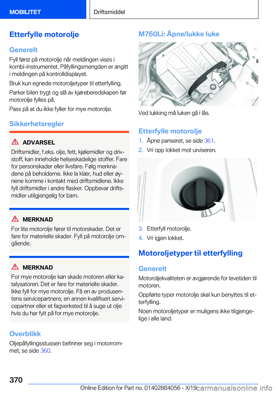 BMW 7 SERIES 2020  InstruksjonsbØker (in Norwegian) �E�t�t�e�r�f�y�l�l�e��m�o�t�o�r�o�l�j�e�G�e�n�e�r�e�l�t
�F�y�l�l��f�