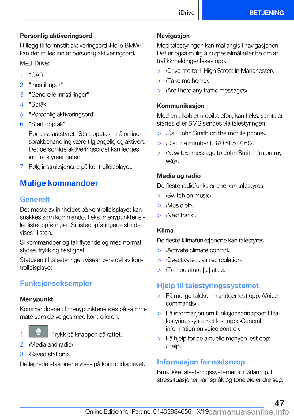 BMW 7 SERIES 2020  InstruksjonsbØker (in Norwegian) �P�e�r�s�o�n�l�i�g��a�k�t�i�v�e�r�i�n�g�s�o�r�d
�I��t�i�l�l�e�g�g��t�i�l��f�o�r�i�n�n�s�t�i�l�t��a�k�t�i�v�e�r�i�n�g�s�o�r�d�