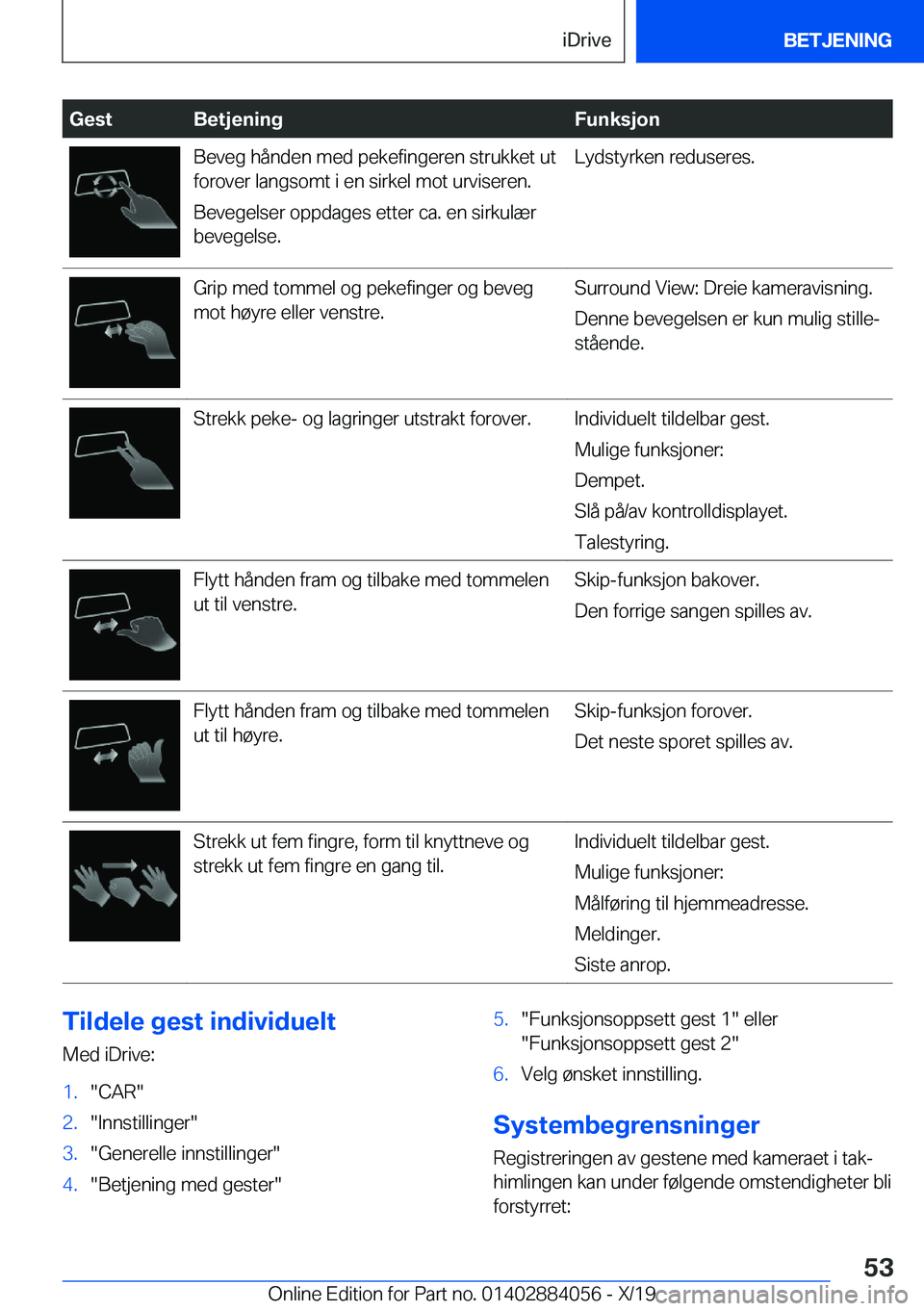 BMW 7 SERIES 2020  InstruksjonsbØker (in Norwegian) �G�e�s�t�B�e�t�j�e�n�i�n�g�F�u�n�k�s�j�o�n�B�e�v�e�g��h�å�n�d�e�n��m�e�d��p�e�k�e�f�i�n�g�e�r�e�n��s�t�r�u�k�k�e�t��u�t
�f�o�r�o�v�e�r��l�a�n�g�s�o�m�t��i��e�n��s�i�r�k�e�l��m�o�t��u�r�v�i