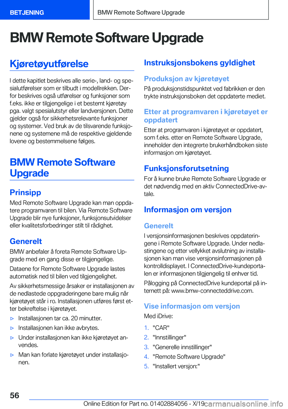 BMW 7 SERIES 2020  InstruksjonsbØker (in Norwegian) �B�M�W��R�e�m�o�t�e��S�o�f�t�w�a�r�e��U�p�g�r�a�d�e�K�j�