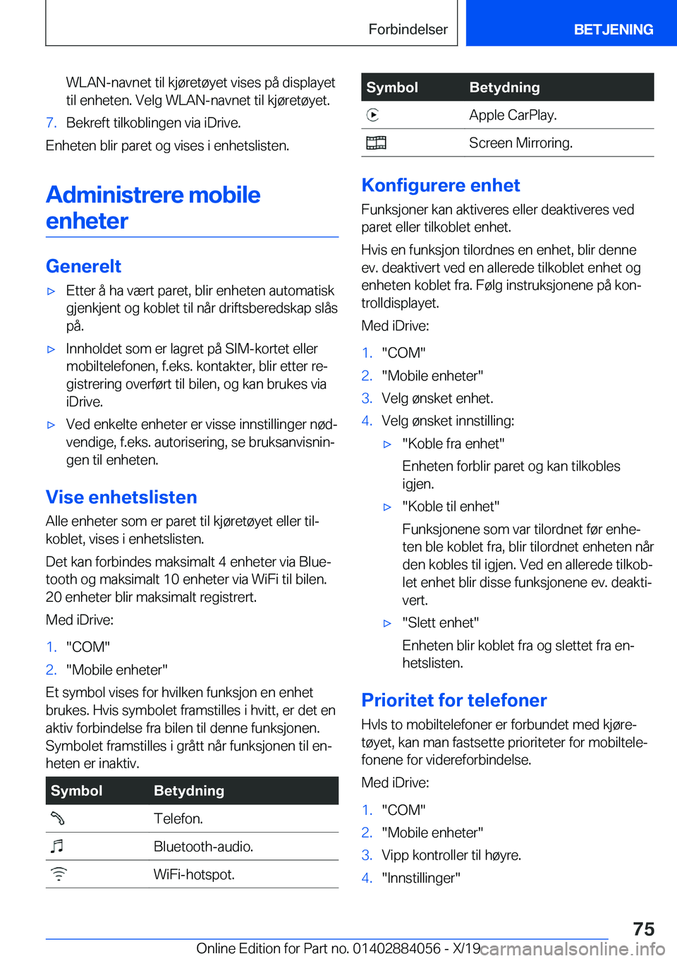 BMW 7 SERIES 2020  InstruksjonsbØker (in Norwegian) �W�L�A�N�-�n�a�v�n�e�t��t�i�l��k�j�