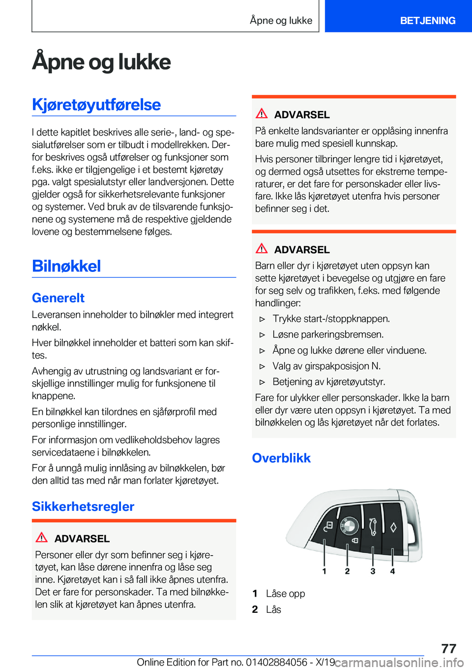BMW 7 SERIES 2020  InstruksjonsbØker (in Norwegian) �