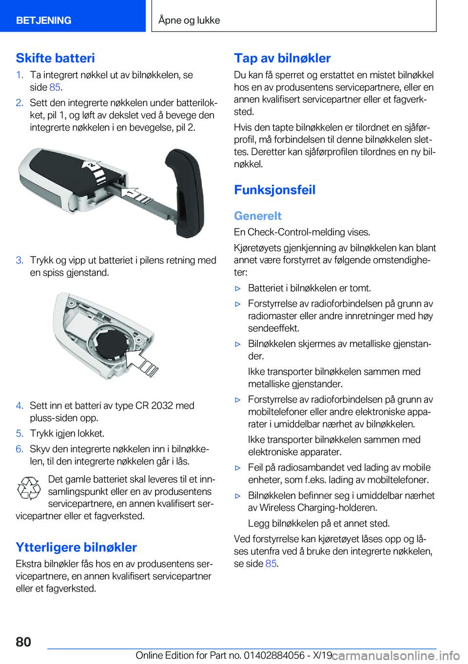 BMW 7 SERIES 2020  InstruksjonsbØker (in Norwegian) �S�k�i�f�t�e��b�a�t�t�e�r�i�1�.�T�a��i�n�t�e�g�r�e�r�t��n�