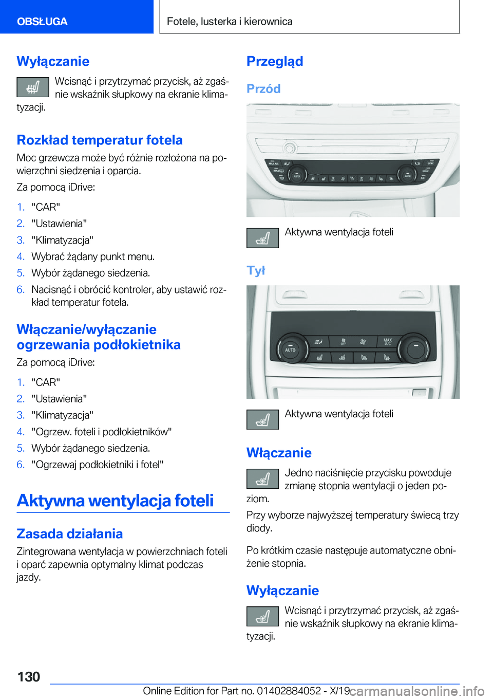BMW 7 SERIES 2020  Instrukcja obsługi (in Polish) �W�y�ł�ą�c�z�a�n�i�e�W�c�i�s�n�