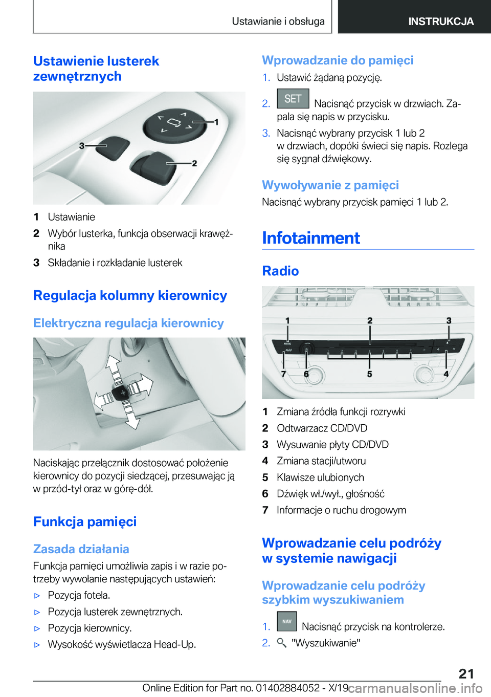 BMW 7 SERIES 2020  Instrukcja obsługi (in Polish) �U�s�t�a�w�i�e�n�i�e��l�u�s�t�e�r�e�k
�z�e�w�n�