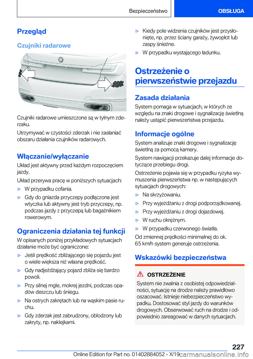 BMW 7 SERIES 2020  Instrukcja obsługi (in Polish) �P�r�z�e�g�l�ą�d�C�z�u�j�n�i�k�i��r�a�d�a�r�o�w�e
�C�z�u�j�n�i�k�i��r�a�d�a�r�o�w�e��u�m�i�e�s�z�c�z�o�n�e��s�