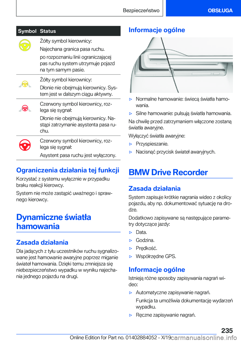BMW 7 SERIES 2020  Instrukcja obsługi (in Polish) �S�y�m�b�o�l�S�t�a�t�u�s8�