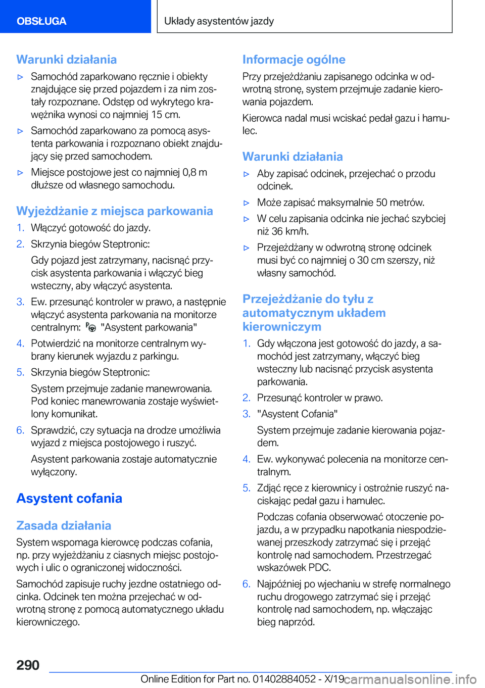BMW 7 SERIES 2020  Instrukcja obsługi (in Polish) �W�a�r�u�n�k�i��d�z�i�a�ł�a�n�i�a'x�S�a�m�o�c�h�