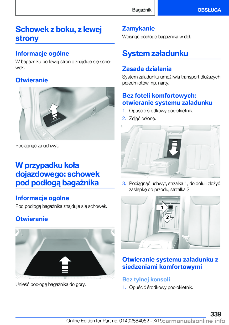 BMW 7 SERIES 2020  Instrukcja obsługi (in Polish) �S�c�h�o�w�e�k��z��b�o�k�u�,��z��l�e�w�e�j�s�t�r�o�n�y
�I�n�f�o�r�m�a�c�j�e��o�g�