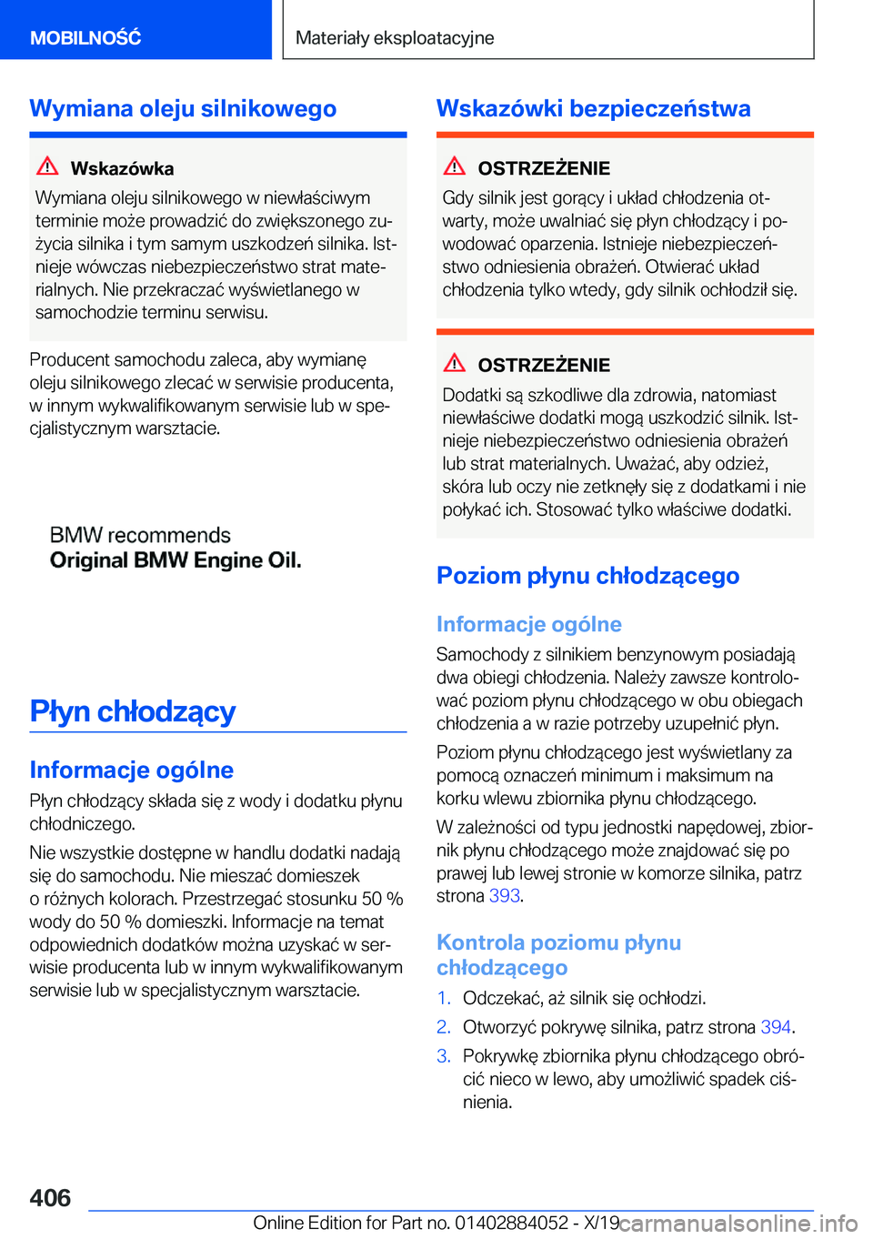 BMW 7 SERIES 2020  Instrukcja obsługi (in Polish) �W�y�m�i�a�n�a��o�l�e�j�u��s�i�l�n�i�k�o�w�e�g�o
�W�s�k�a�z�