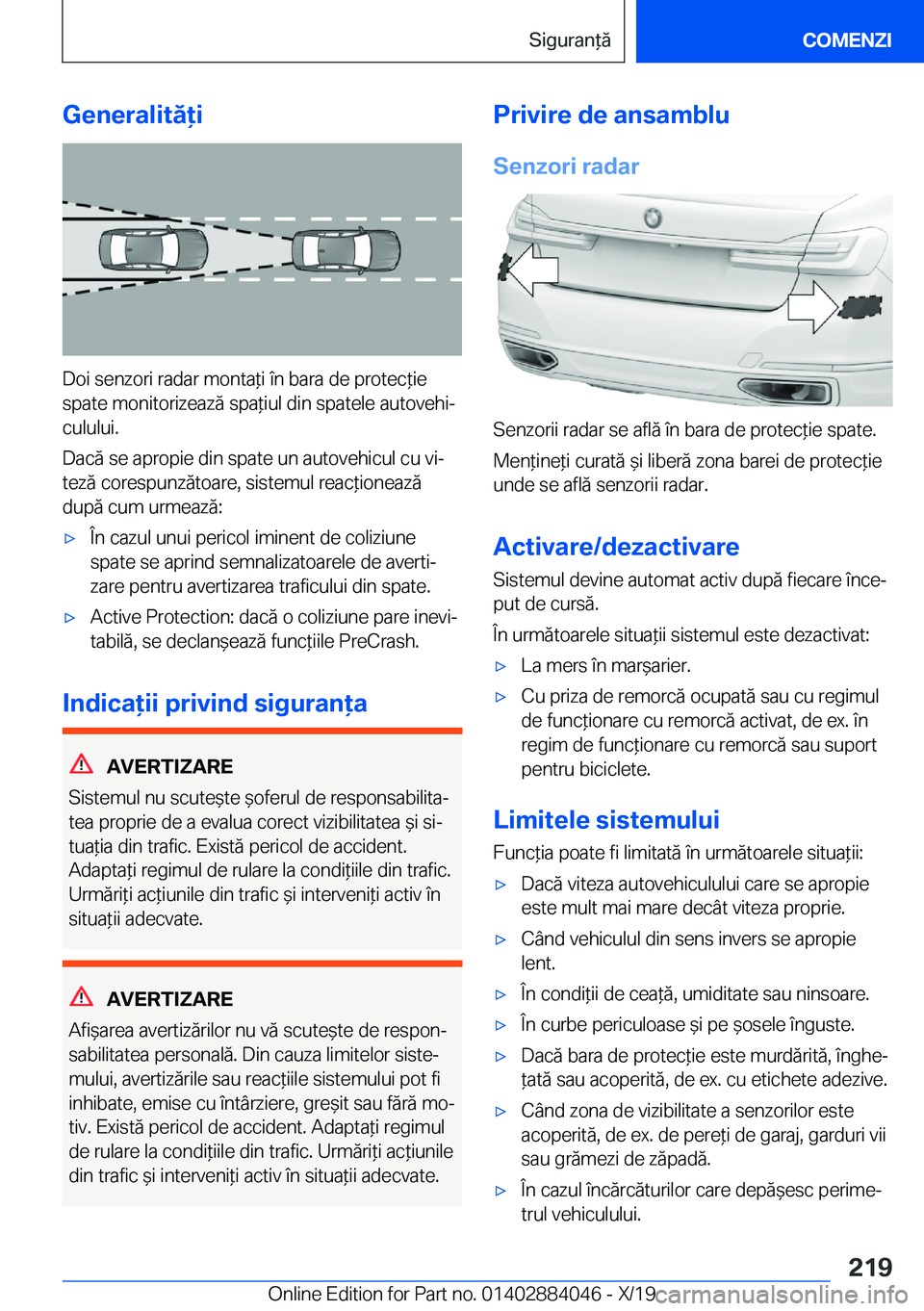 BMW 7 SERIES 2020  Ghiduri De Utilizare (in Romanian) �G�e�n�e�r�a�l�i�t�