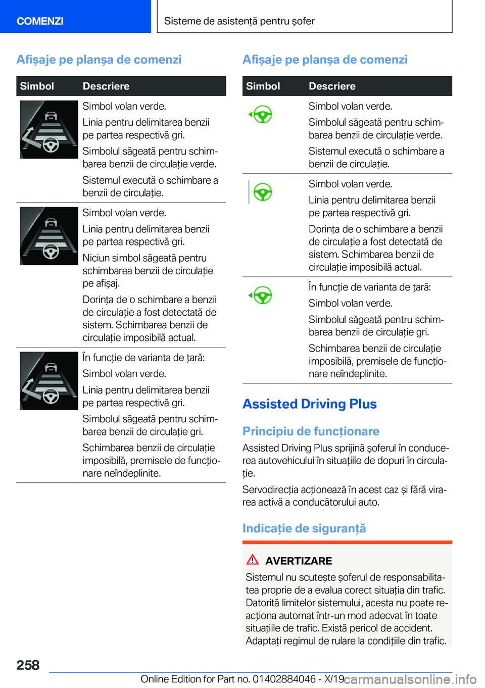 BMW 7 SERIES 2020  Ghiduri De Utilizare (in Romanian) �A�f�i&�a�j�e��p�e��p�l�a�n&�a��d�e��c�o�m�e�n�z�i�S�i�m�b�o�l�D�e�s�c�r�i�e�r�e�S�i�m�b�o�l��v�o�l�a�n��v�e�r�d�e�.
�L�i�n�i�a��p�e�n�t�r�u��d�e�l�i�m�i�t�a�r�e�a��b�e�n�z�i�i
�p�e��p�a�r