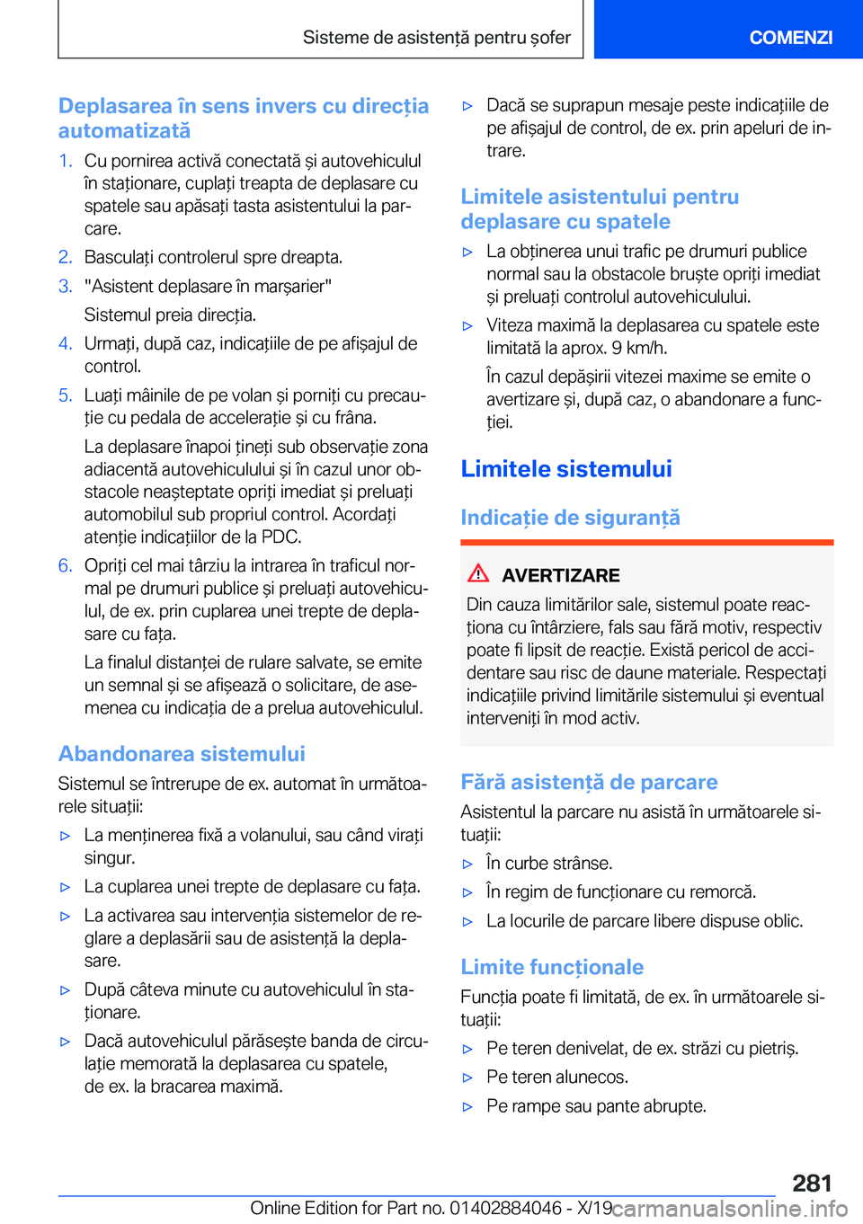 BMW 7 SERIES 2020  Ghiduri De Utilizare (in Romanian) �D�e�p�l�a�s�a�r�e�a��